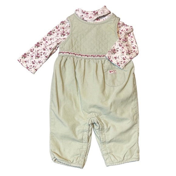 Janie and Jack Aviary Floral Bodysuit and Green Corduroy Overall Set 3 months - Picture 2 of 9